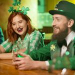people dressed up for St Patrick's day at a bar